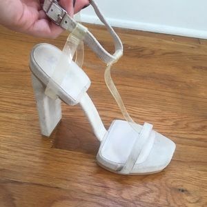 White square block heel clear straps, cut away